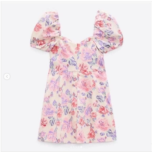 Zara Floral Off-Shoulder Puff Sleeve Dress, Size Large NWT - Picture 8 of 11